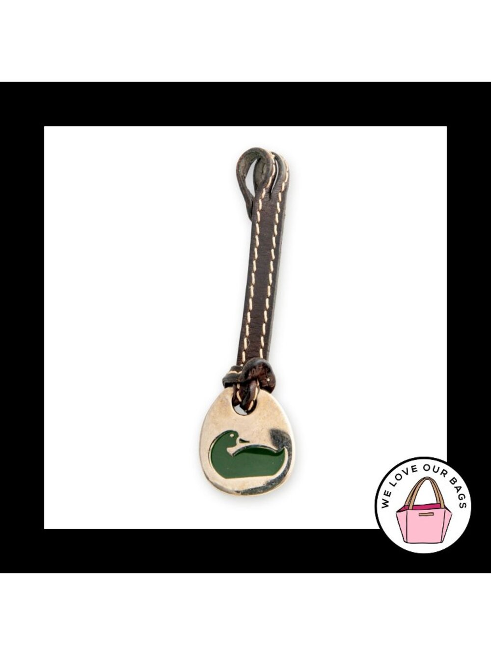 VINTAGE Y2K DOONEY & BOURKE Green Duck Dark Brown Leather Fob Bag Charm Hang Tag